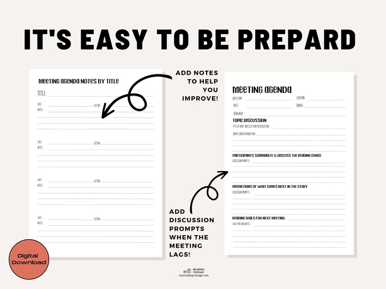 Book Club Printable Meeting Agenda & Meeting Agenda by Title Track Follow Outline to Lead Discussion with Confidence PDF Letter Planner image 3