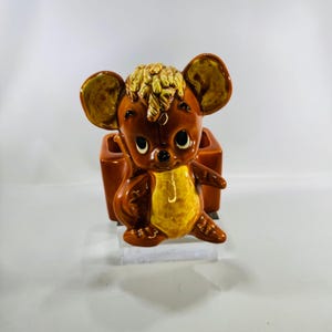 1960s Ceramic Mouse Planter: Mid-Century Kitsch Animal Pot, Nursery Decor