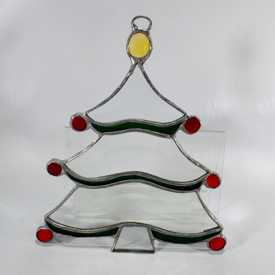 Stained Glass Christmas Tree Suncatcher 1980s| 8x6 Handmade Holiday ...