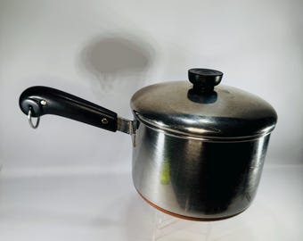 Vintage Revere Ware 3 Quart Saucepan with Lid Copper Bottom Stainless Steel Retro Kitchen Cookware Gift
