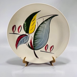 Blue Ridge Fantasia Dinner Plate Hand Painted Southern Potteries Mid Century Leaf Pattern