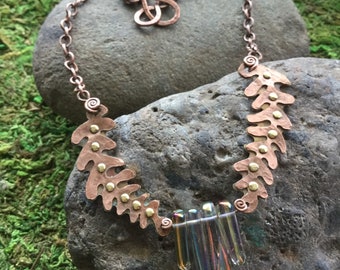 Neck Piece in Copper, Brass, and Aqua Aura Crystal