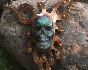 Copper and Labradorite Skull Choker