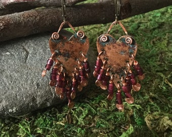 Pendientes Corazón de Cobre y Granate
