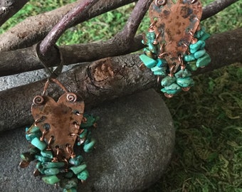 Copper and Turqouise Heart Earrings