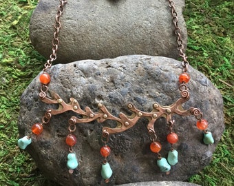 Copper Neck Piece in turquoise and Carnelian