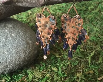 Copper and Iolite Heart Earrings