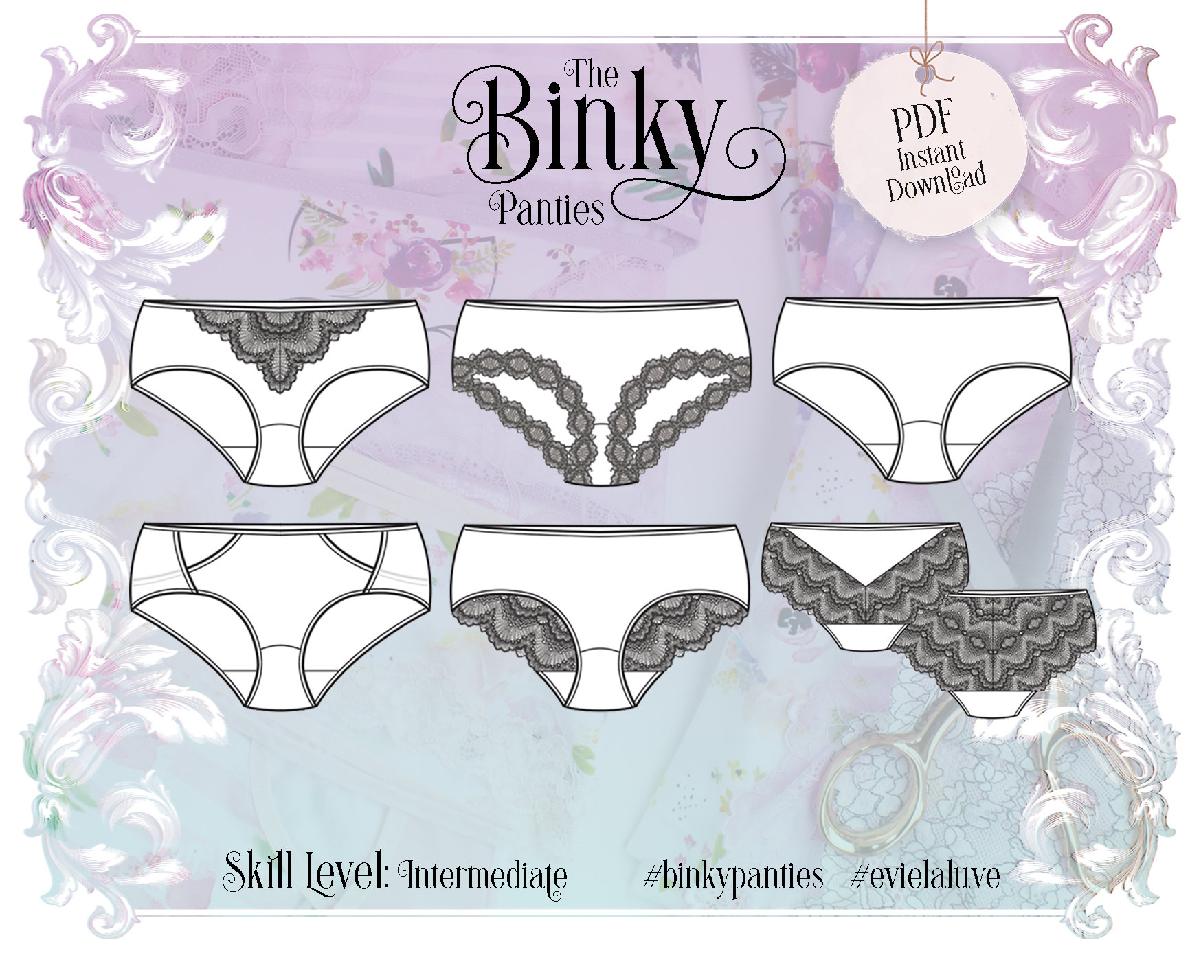 Binky Panties Lingerie Sewing Pattern PDF Instant Download Evie La Lùve 