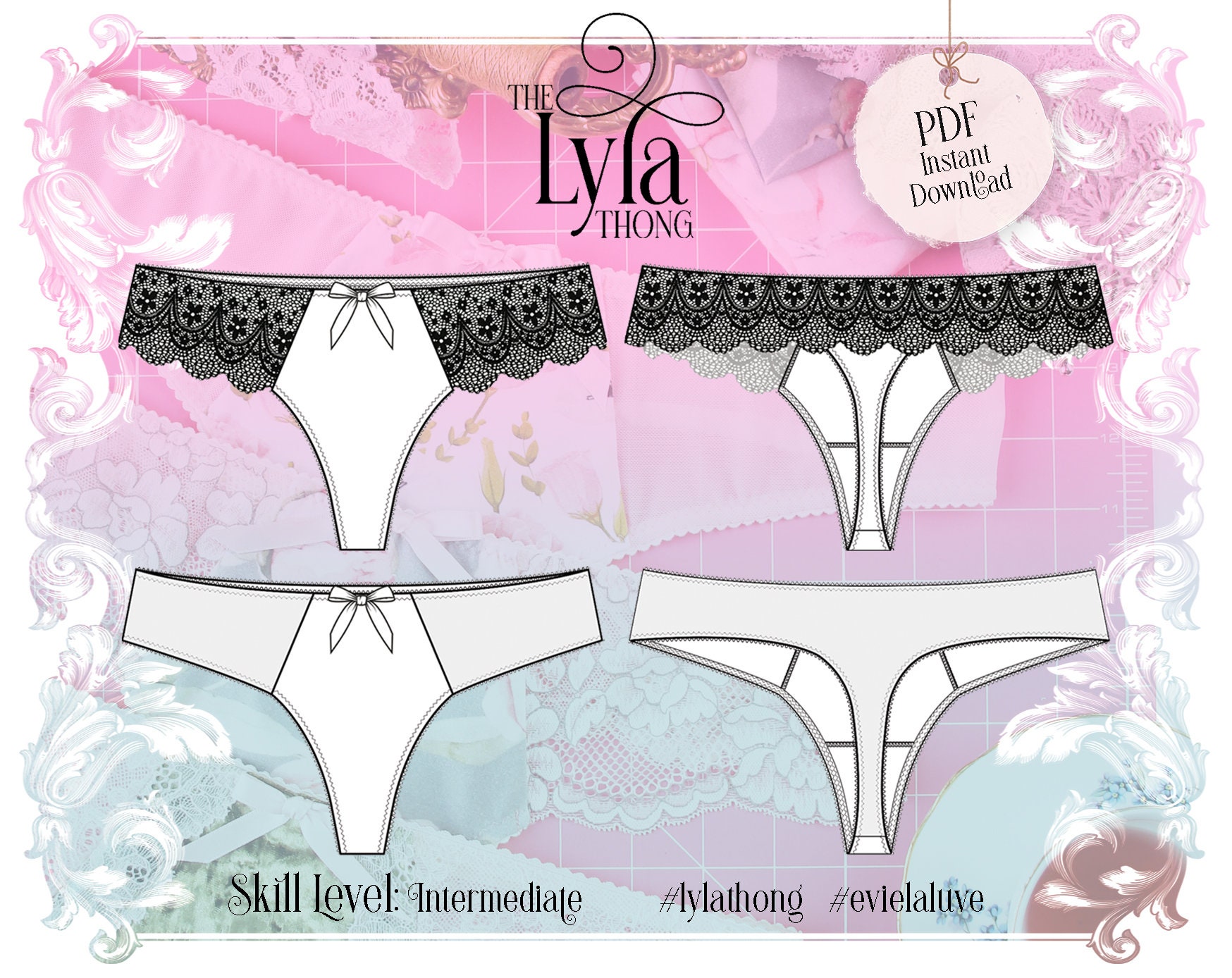 Lyla Thong Lingerie Sewing Pattern PDF Instant Download Evie La Luve 