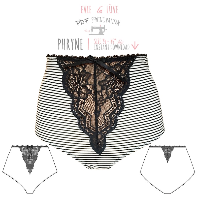 DIGITAL lingerie Sewing Pattern Phryne High Waisted Knickers/Panties pdf E2008 from EVIE la LUVE image 1