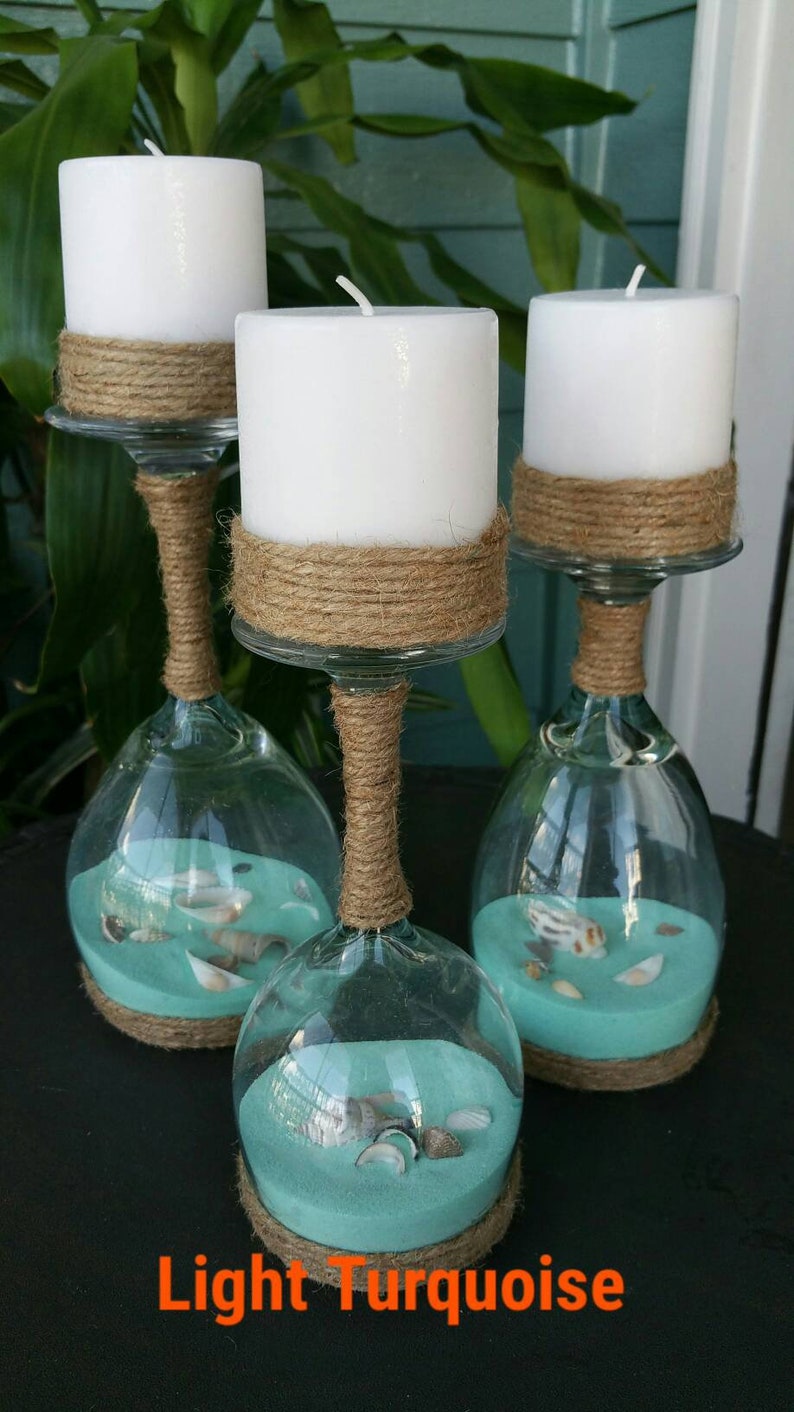 Seashell and Sand Wine Glass Candle Holders set of 3 Etsy