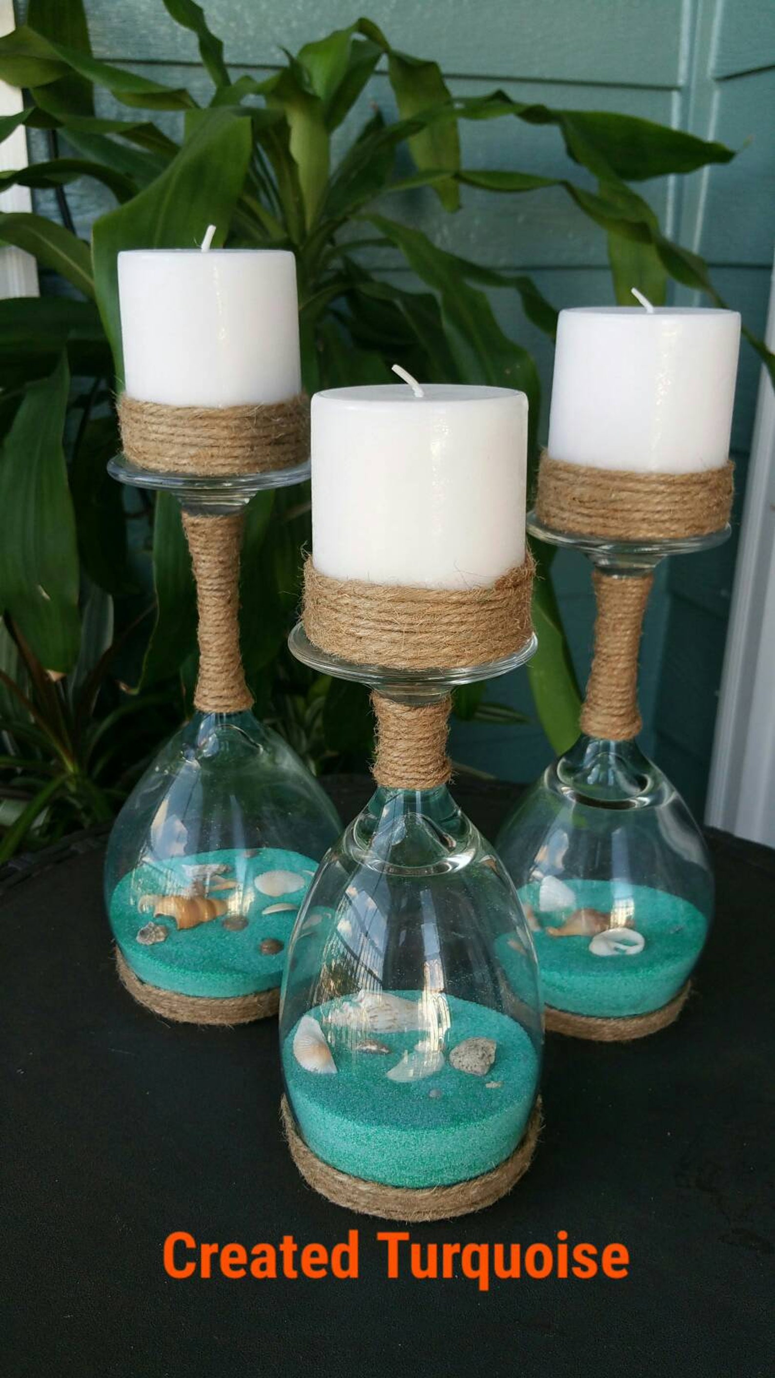 Seashell and Sand Wine Glass Candle Holders set of 3 Etsy