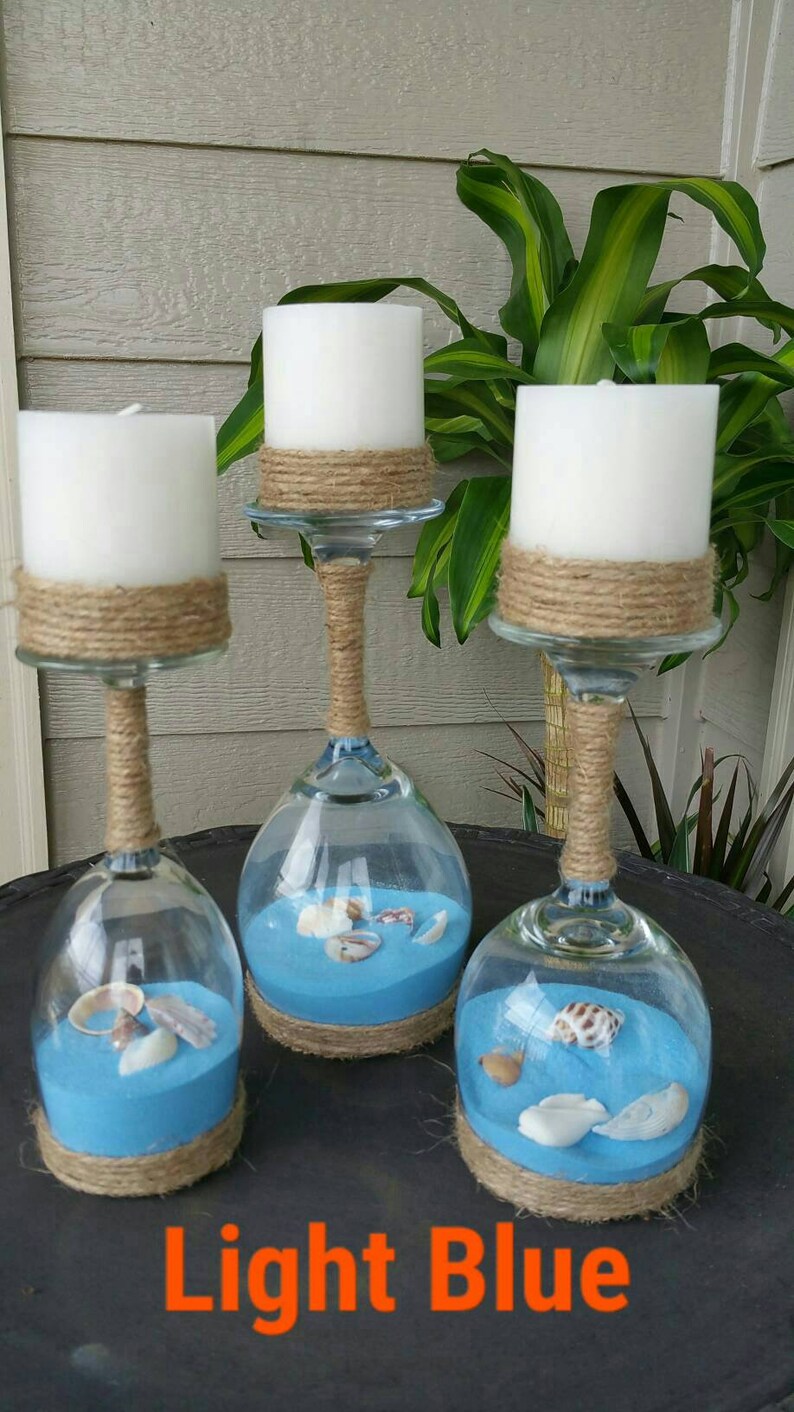 Seashell and Sand Wine Glass Candle Holders set of 3 Etsy