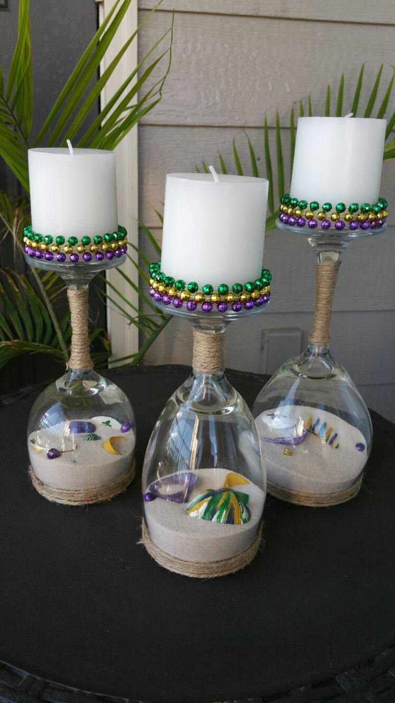 Mardi Gras Upsidedown Wine Glass Candle Holders Set Etsy