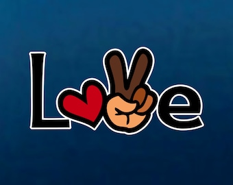 AMOR, PAZ, unidad, igualdad, calcomanía para autocaravana, calcomanía para RV, calcomanía para vehículo, calcomanía para camión, calcomanía para computadora portátil, funda para MacBook Pro, iPad, calcomanía de vinilo, estilo de los años 70, corazón