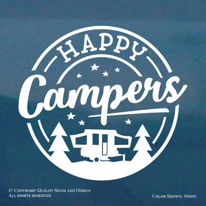 HAPPY CAMPERS,pop-up camper,vehicle decals,rv decal,truck decals,car decals,camping signs,camper sign,RV accessories,country decal,motorhome