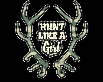 CAZAR COMO UNA CHICA, calcomanía de camuflaje, camuflaje, calcomanías para camiones, calcomanías para vehículos, letras de vinilo, caza, caza con arco, calcomanías para camiones de niñas, calcomanía para autocaravanas, calcomanía para autos