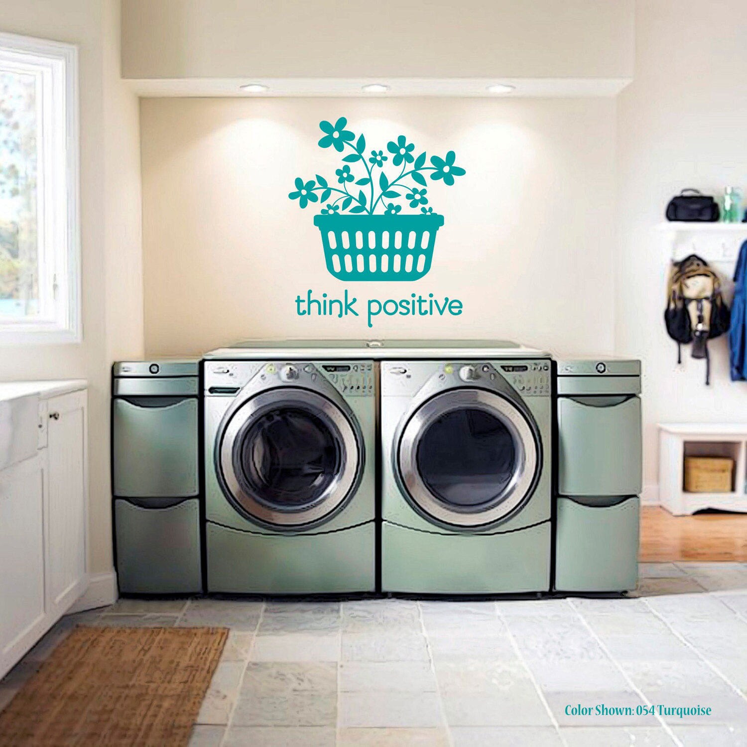 LAUNDRY Think Positive, Laundry Decal, Vinyl Wall Quotes, Wall Quote ...