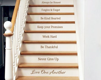 CALCOMANÍA PARA ESCALERAS, en nuestro hogar, perdonar y olvidar, buen corazón, promesas, agradecimiento, nunca rendirse, calcomanía para escaleras, calcomanía de vinilo para pared, calcomanía para pared de cocina