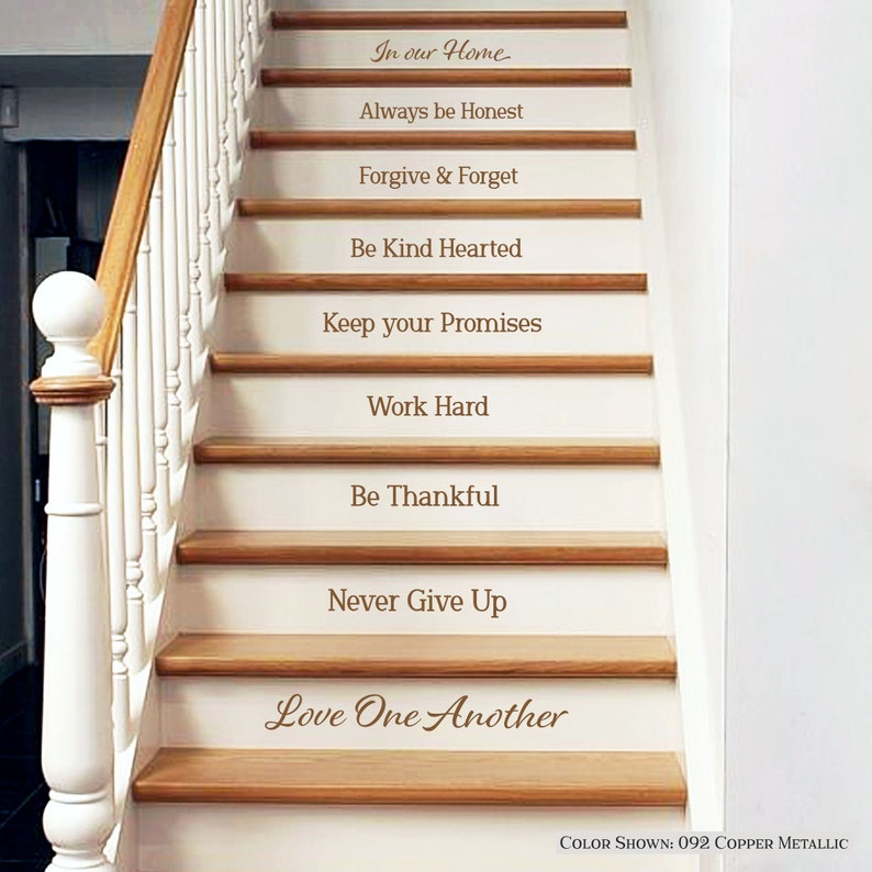 Staircase Riser Quotes STAIR RISER Decal,in Our Home,forgive and Forget,kind Heart,promises ...
