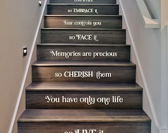 CALCOMANÍA PARA ESCALERAS, amor, miedo, recuerdos, vida, calcomanía de escalera, calcomanía de vinilo para pared, calcomanía con frase para pared, calcomanía de escaleras, calcomanía de pared familiar, calcomanía de cocina, lavandería