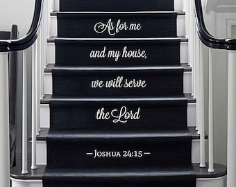 Josué 24:15, Adhesivo para contrahuella de escalera, Adhesivos religiosos, Adhesivos de vinilo para pared, En cuanto a mí y a mi casa, serviremos al Señor, Adhesivo de pared con versículo bíblico, Biblia
