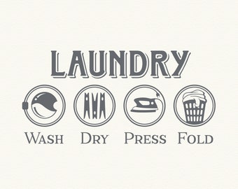 LAUNDRY, wash dry press fold, vinyl wall decal, laundry decal, laundry room decal