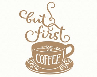 PERO PRIMERO CAFÉ, calcomanía de pared de vinilo, calcomanía de cita de pared, calcomanía de cocina, calcomanía de pared familiar, arte de pared de café, granos de café, café, taza de café, espresso