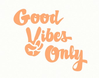 BUENAS VIBRACIONES SOLAMENTE, decoración de los años 70, calcomanía de pared de vinilo, cita de pared de vinilo, calcomanía de cita de pared, calcomanía de pared de buenas vibraciones, paz, signo de paz, arte hippie, inspirador