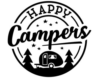 HAPPY CAMPERS - Wohnwagen Aufkleber – Bordüren Aufkleber für Wohnwagen, LKW-Abziehbilder, LKW-Abziehbilder, Camping-Aufkleber, Vinyl-Buchstaben, Reisemobil-Aufkleber, Pop-Up-Camper