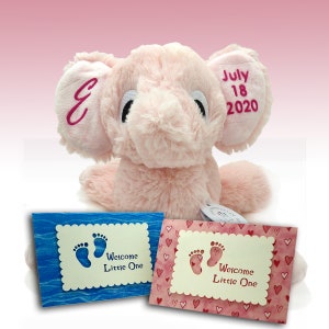 Personalizado relleno animal nacimiento anuncio elefante nacimiento estadísticas felpa bebé regalo w gratis tarjeta hecha a mano