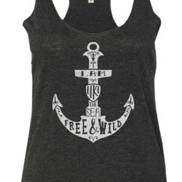 Anchor Shirt, Nautical Word Art Tank, Tattoo Tank, Wanderlust Tank, Adventure Tee, Gift for Her, Yogawear Flowy Workout Top, sailor tank