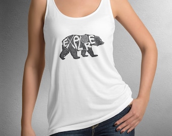 Bear Tank Top - Hiking Outdoors Pacific Northwest Shirt - Woodsy Hipster Scout Camping Animal Adventure Tee - Activewear Hipster