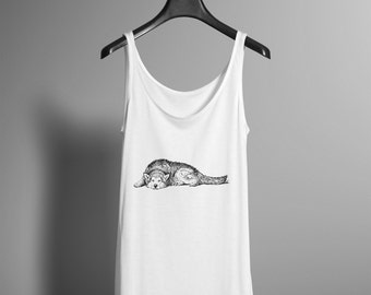 Dog Lover Tank - Hand Drawn Dog Animal Sketch Shirt - Wolf Puppy Hipster Tank Top  - Womens Ladies Hiking Activewear Tee