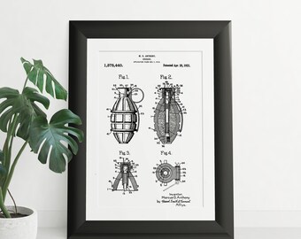 Grenade Patent Print: Man Cave Wall Art (Digital Download)
