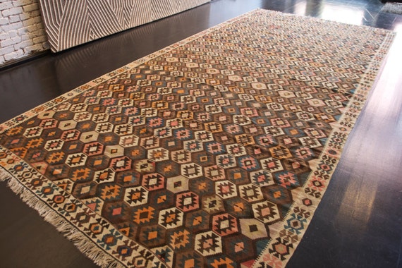 Vintage Persian Veramin Kilim , Very good condition , Size: 16'.2 x 7'.5"