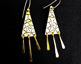 Unique Triangle Earrings with Stacked Hanging Wire Drops, Original Jewellery, Boho Chic, Cadeau pour Elle, Made to Order - INDIAN CAMP -