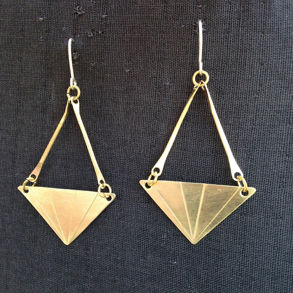 Gold Brass Earrings  Handmade Earrings  Original Jewellery  Made to Order  Ohrringe  Minimal Chic  Fatti a Mano  - HANGING DIAMONDS -