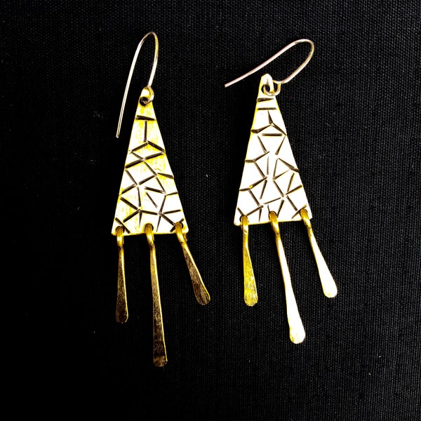 Unique Triangle Earrings with Stacked Hanging Wire Drops, Original Jewellery, Boho Chic, Cadeau pour Elle, Made to Order - INDIAN CAMP -