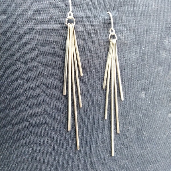 Minimal Silver Earrings, Handforged Squared Sticks  Minimal Jewelry  Hanging Earrings  Made to Order - CURTAIN -