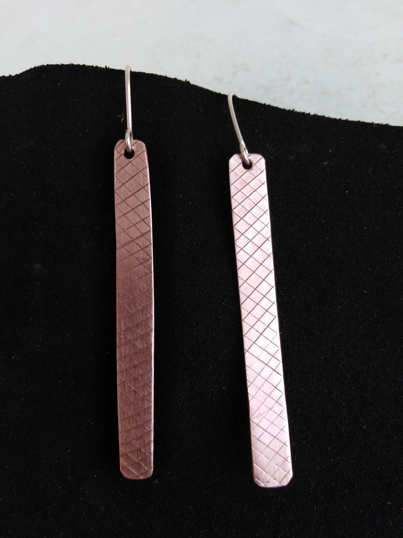 Engraved Copper Earrings Original Handmade Jewelry Made to Order Minimal jewelry TWIN CELLS Minimal Earrings