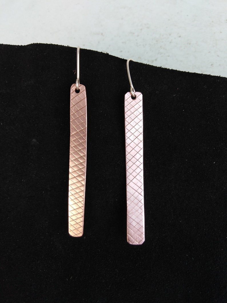 Engraved Copper Earrings Original Handmade Jewelry Made to Order Minimal jewelry TWIN CELLS Minimal Earrings