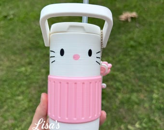 Personalisierter 3D-gedruckter Dosenhalter mit benutzerdefiniertem Namen & passendem Schlüsselbund, Kitty Cup