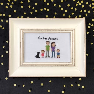 Framed Custom Family Portrait Cross Stitch / or Group of Friends Needlepoint / Couple, Kids / Husband, Wife, New Baby, New Pet / Personalize
