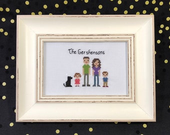 Framed Custom Family Portrait Cross Stitch / Needlepoint