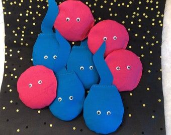 Choose your Colors! 8 Sperm and Egg Bean Bags! Bachelorette, Baby Shower, Gender Reveal -  Cornhole Game, Baggo, Bag Toss - Gag Gift