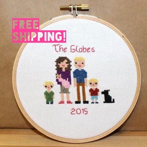 Customizable Family / Friends Cross Stitch Portrait in Hoop or Frame - Great for Anniversary, Birthday, Wedding, or Celebrating Milestones