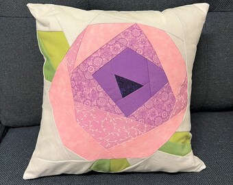 Quilted Rose Pillowcase: 12" Decorative Throw Pillow