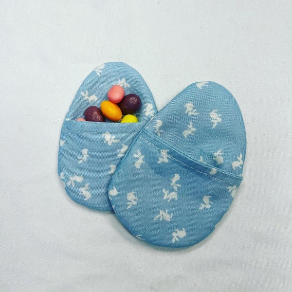 Bunny Fabric Easter Egg - Plastic Free Rabbit Reusable Handmade Pocket Easter Eggs for Baskets Hunt - Cute Candy, Toy, Gift Card Holder Wrap