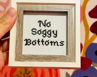No Soggy Bottoms Framed Cross Stitch - 4.5 inch by 4.5 inch white classic Frame - Great British Bake Off